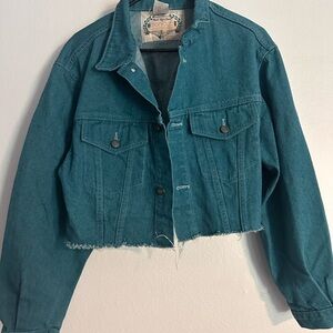 Women's vintage bonjour international Teal Denim cropped Jacket